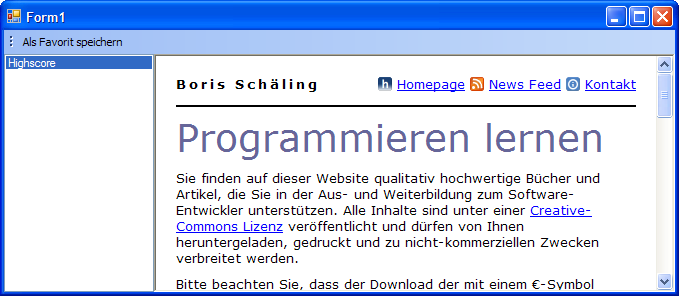 Windows Forms-Anwendung mit Favorite-Manager und dem Microsoft Web Browser